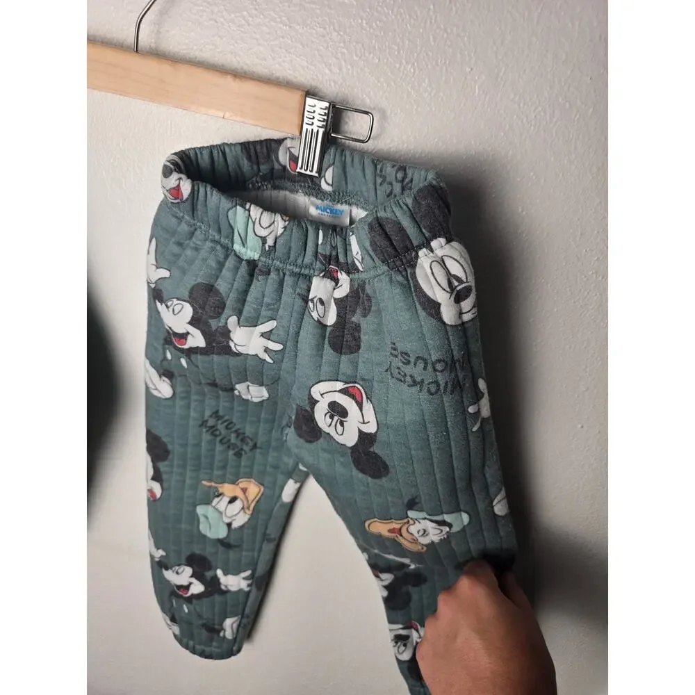 Disney Mickey Friends Set Boys 4T Green Quilted Sweatshirt Jogger Pants